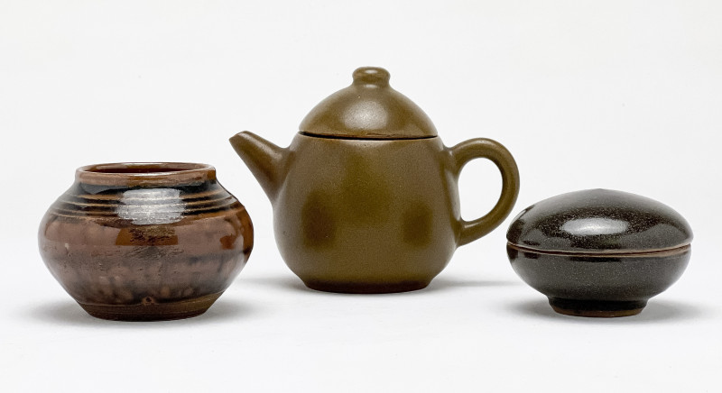 3 Chinese Ceramic Items with Brown/Tea Glaze