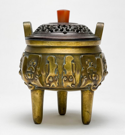 Image for Lot Chinese Gilt Bronze Archaistic Censer and Cover