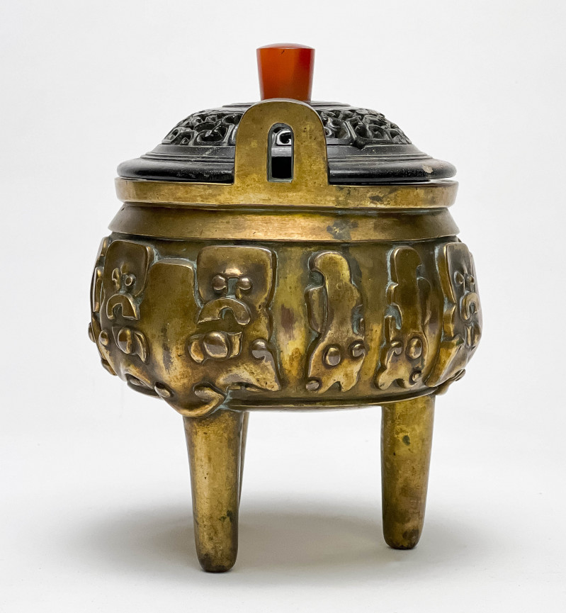 Chinese Gilt Bronze Archaistic Censer and Cover