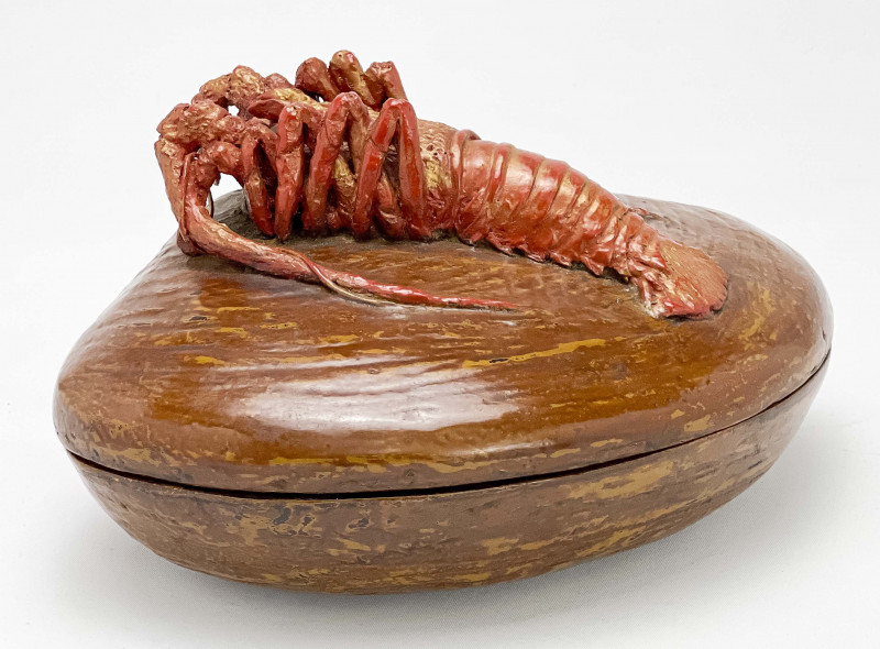 Unusual Japanese Lacquered Clam Shell and Lobster Lidded Box