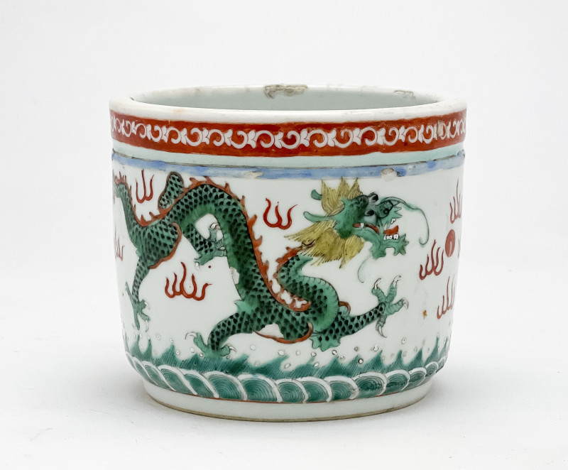 Chinese Porcelain Famille Verte 'Dragon' Brush Pot