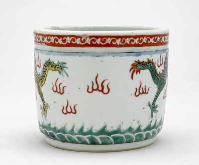 Chinese Porcelain Famille Verte 'Dragon' Brush Pot