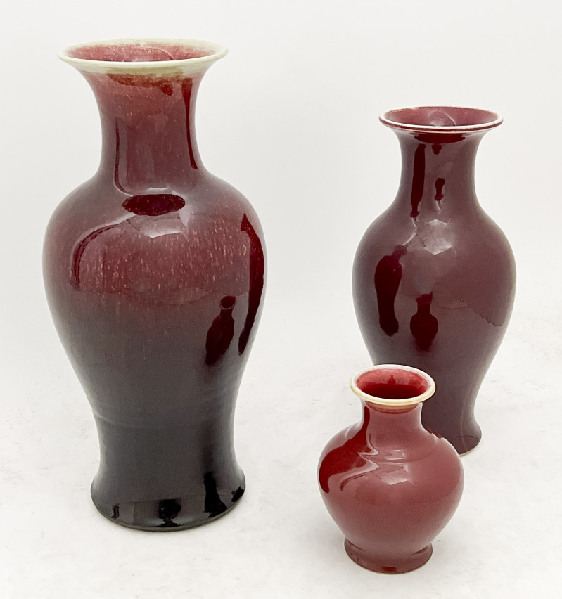 3 Chinese Copper Red Vases