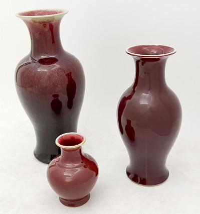 3 Chinese Copper Red Vases