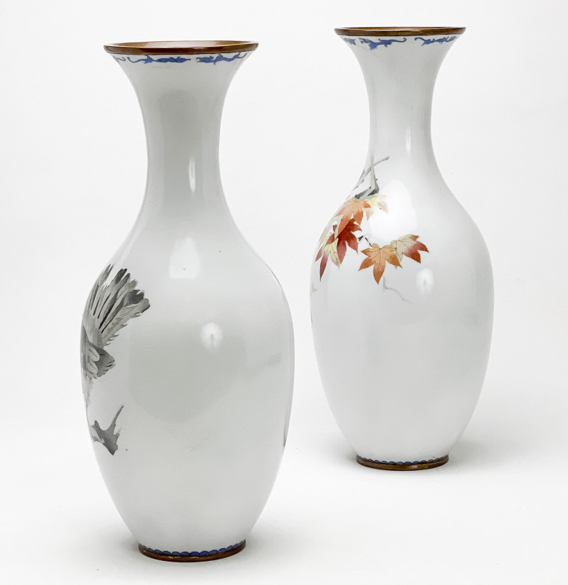 Japanese Pair of Partially Wireless Cloisonné Vases