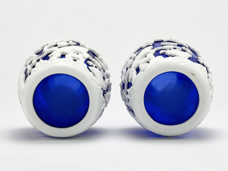 Pair of Chinese Peking Blue Over White Glass Vases