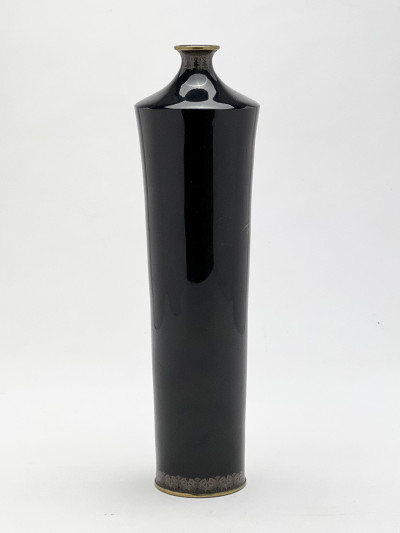Japanese Slender Black Cloisonné Vase