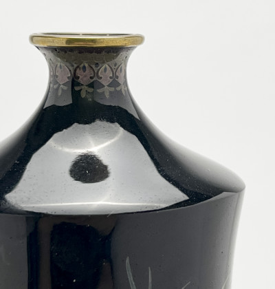 Japanese Slender Black Cloisonné Vase