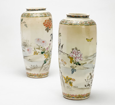 Pair Satsuma Vases with Bird Decoration