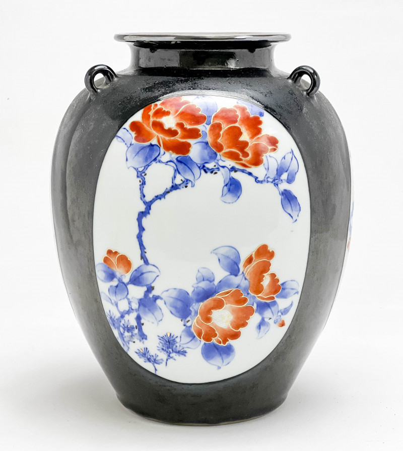 Japanese Makuzu Kozan Porcelain and Silver Vase