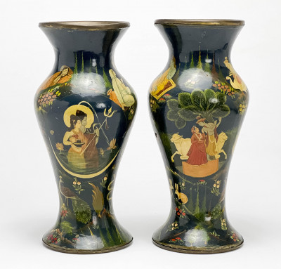 Image for Lot Pair of Indian Lacquered Brass Vases