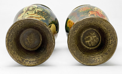 Pair of Indian Lacquered Brass Vases