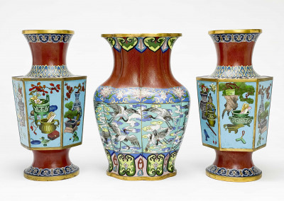 Image for Lot Three Chinese Cloisonné Vases
