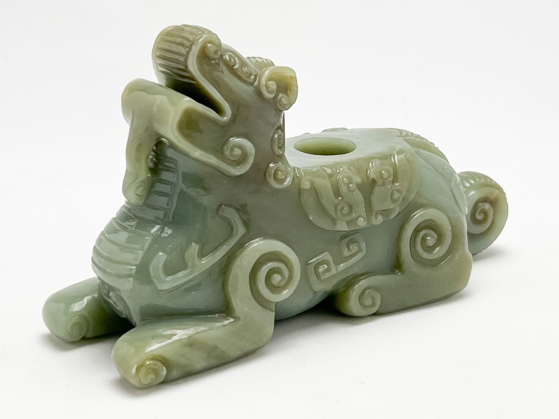 Chinese Archaic Style Celadon Jade Beast Form Vessel