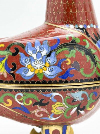 Pair of Chinese Cloisonne Bird-Form Boxes
