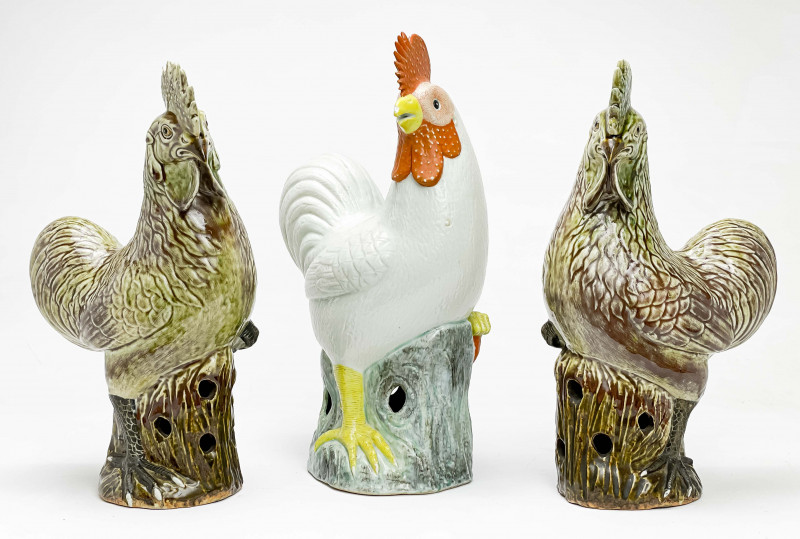 Three Chinese Porcelain Figures of Roosters