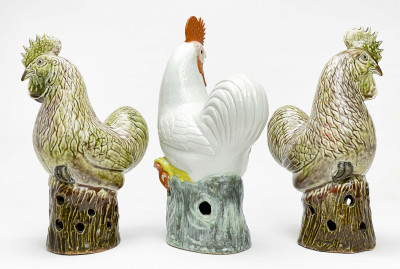 Three Chinese Porcelain Figures of Roosters