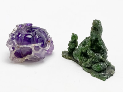Chinese Carved Jade Figure and a Chinese Amethyst Carving