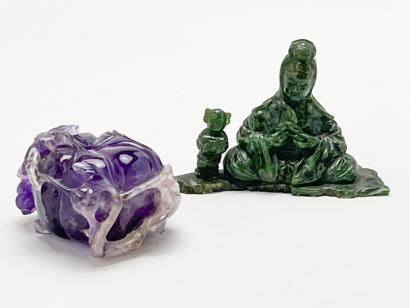 Chinese Carved Jade Figure and a Chinese Amethyst Carving
