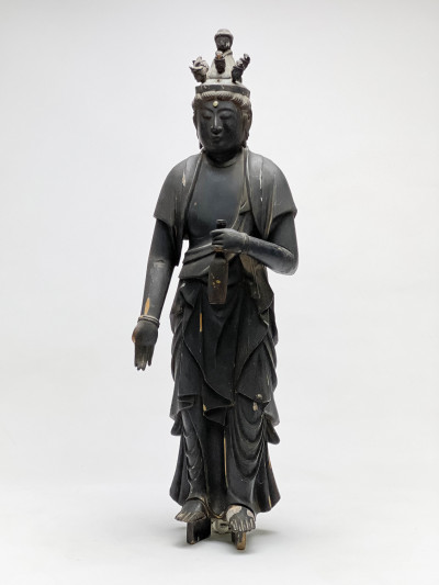 Image for Lot Japanese Wood Lacquered Male Guanyin - Edo Period