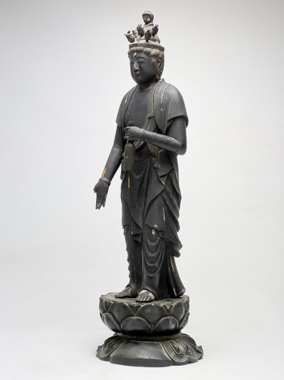 Japanese Wood Lacquered Male Guanyin - Edo Period