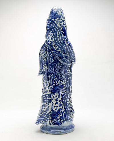 Japanese Blue and White Kutani Porcelain Figure of Kannon
