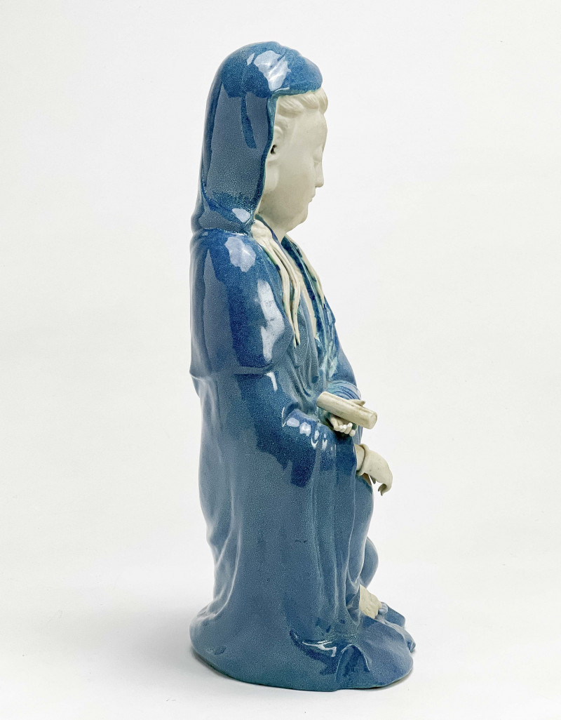 Chinese Robins Egg Glazed and Biscuit Porcelain Figure of Guanyin