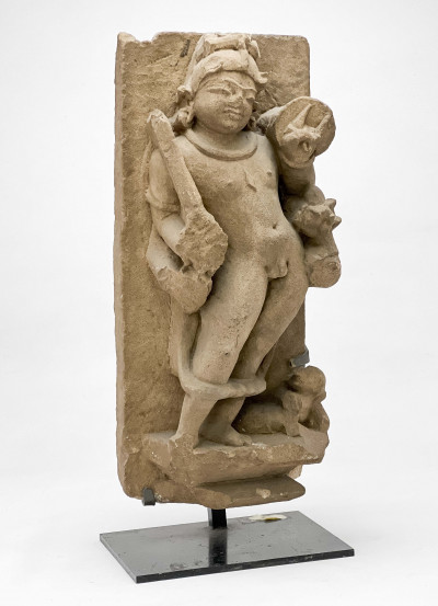 Image for Lot Indian Carved Stone Stele with Standing Male Figure