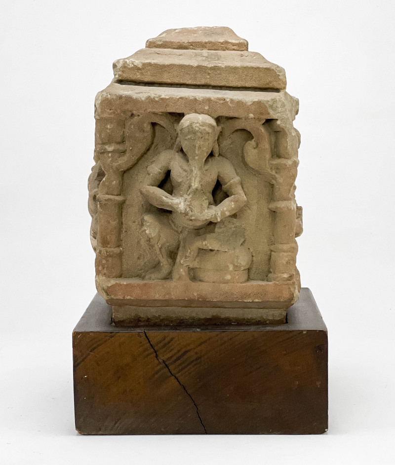 Indian Sandstone Block with Seated Figure By a Linga