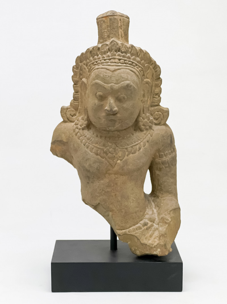 Khmer Carved Sandstone Figure of a Deity