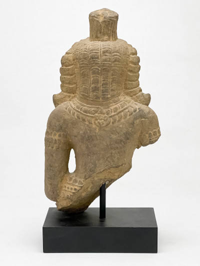 Khmer Carved Sandstone Figure of a Deity