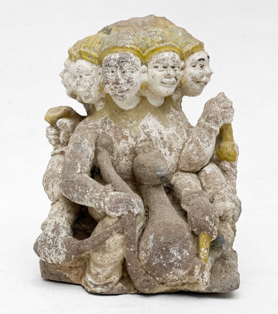 Image for Lot Indian Large Painted Stone Figural Group of Brahma