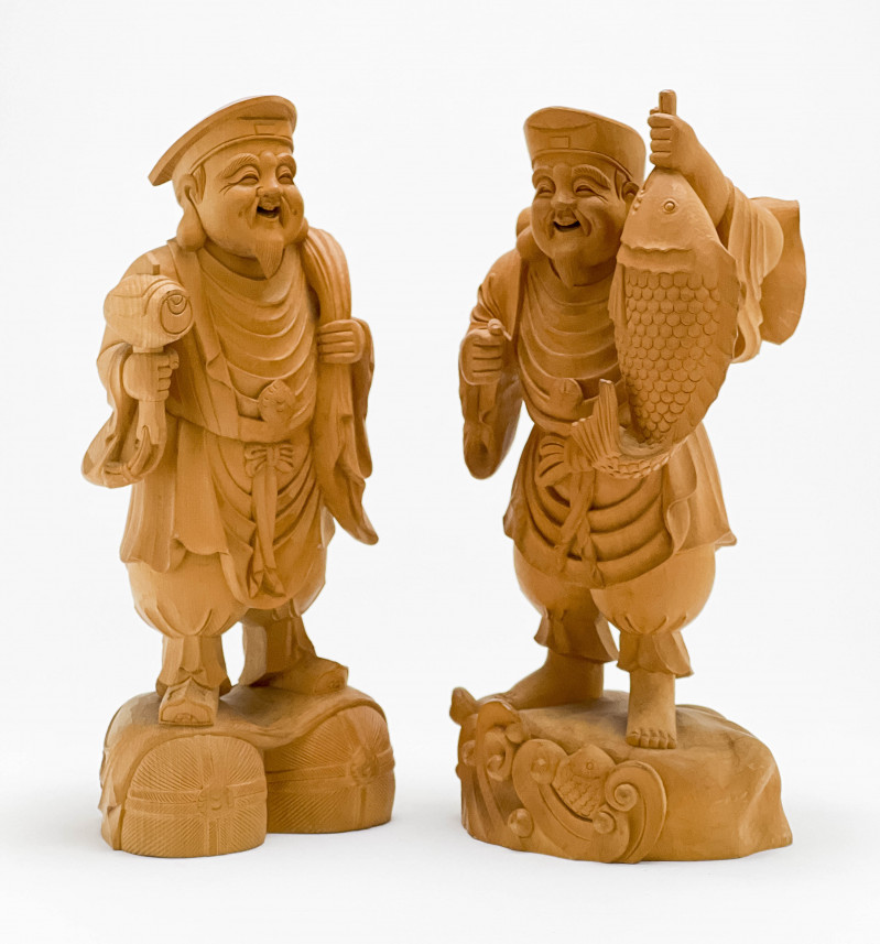 Japanese Carved Wood Figures, Group of 2