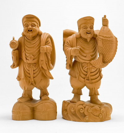 Japanese Carved Wood Figures, Group of 2