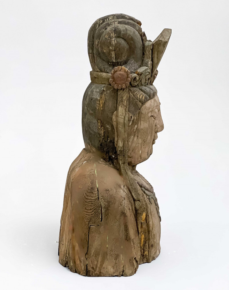 Large Chinese Wood Bust of Guanyin