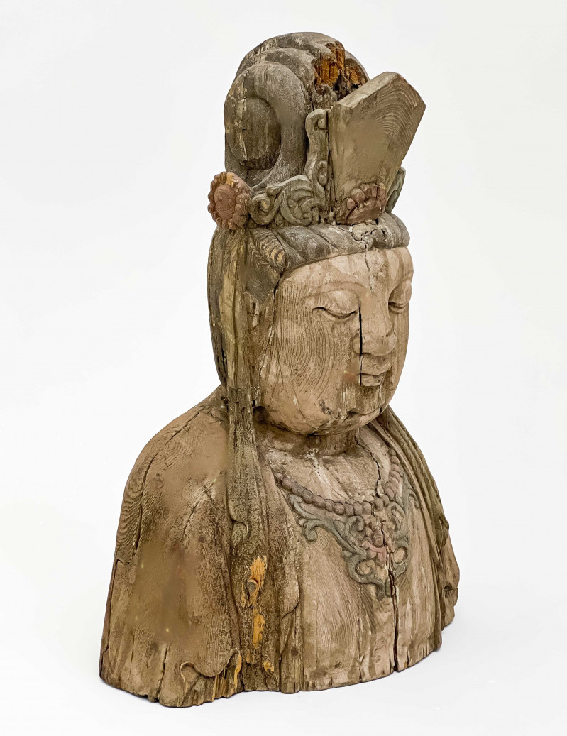 Large Chinese Wood Bust of Guanyin