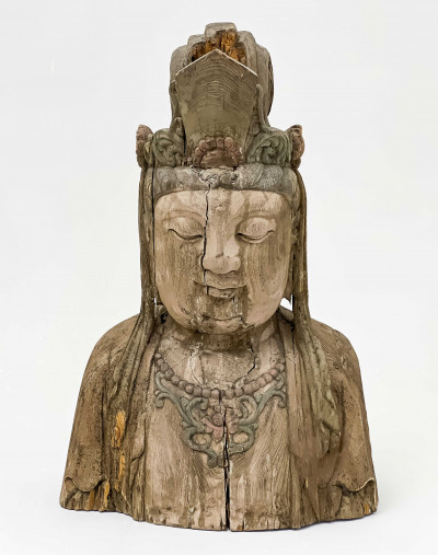 Image for Lot Large Chinese Wood Bust of Guanyin