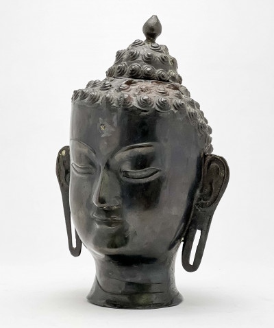 Image for Lot Chinese Bronze Buddha Head
