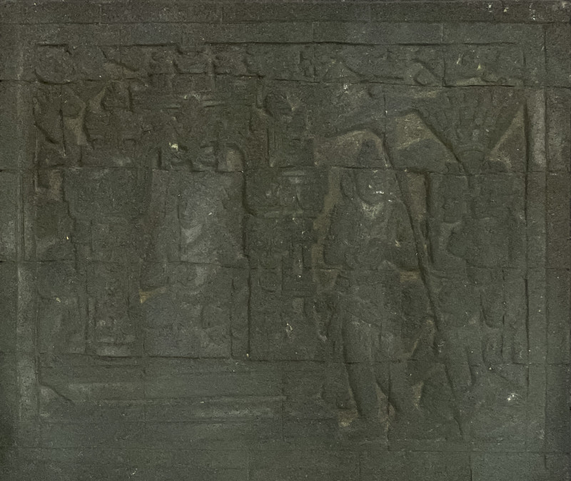 Khmer Stone Fragment with Deity, Guards and Servants