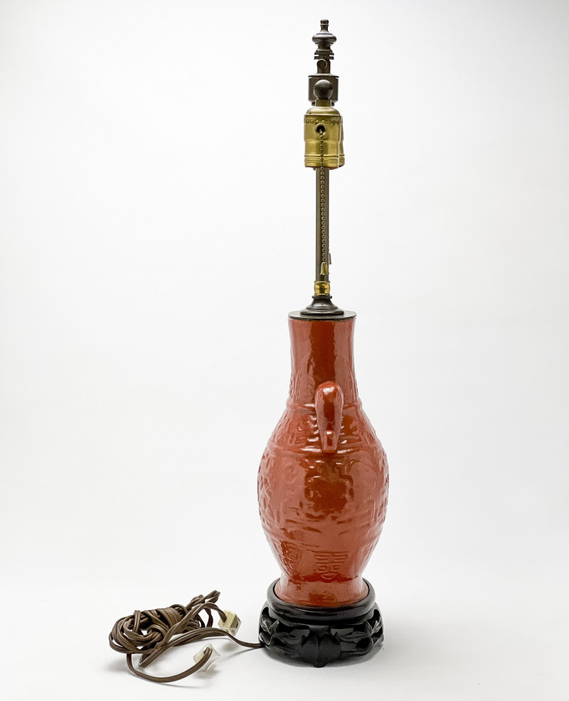 Chinese Porcelain Iron Red Vase, Mounted as a Lamp