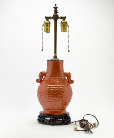 Chinese Porcelain Iron Red Vase, Mounted as a Lamp