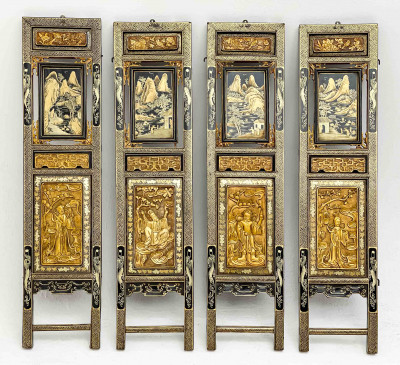 Image for Lot Chinese 4 Carved and Lacquered Screen Panels