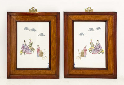 Image for Lot Pair of Chinese Porcelain Enamel Decorated Plaques