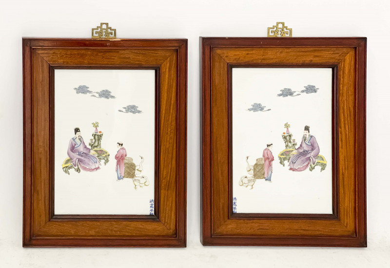 Pair of Chinese Porcelain Enamel Decorated Plaques