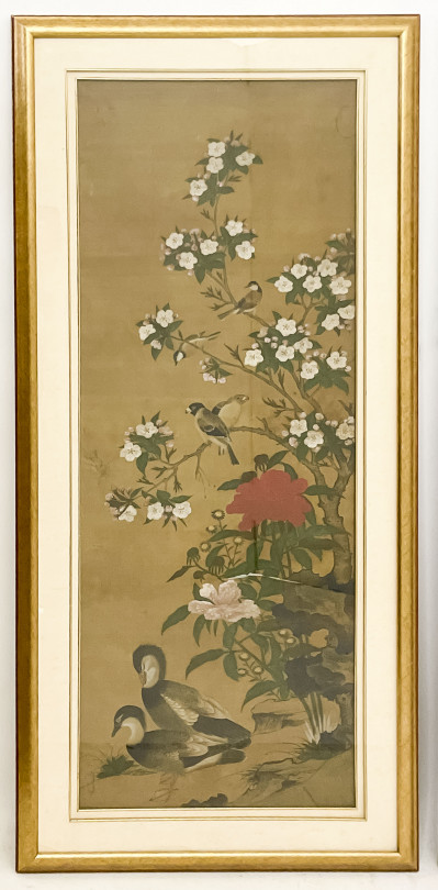 Pair of Chinese Paintings, Gardens, Color Ink on Silk