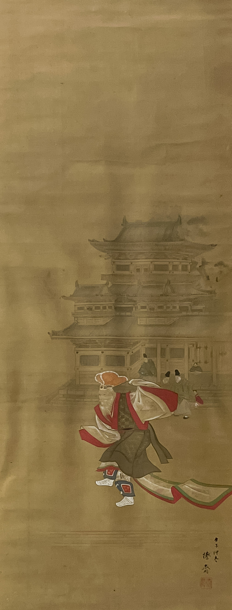 Japanese Painting, Dancing Figure, Ink on Silk