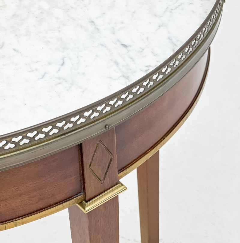 French Louis XVI Style Marble Top Mahogany Bouillotte Table