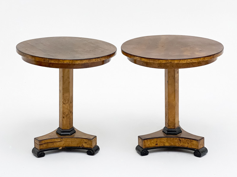 Biedermeier Style Round Top Side Tables, Pair