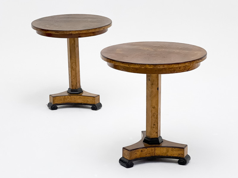 Biedermeier Style Round Top Side Tables, Pair