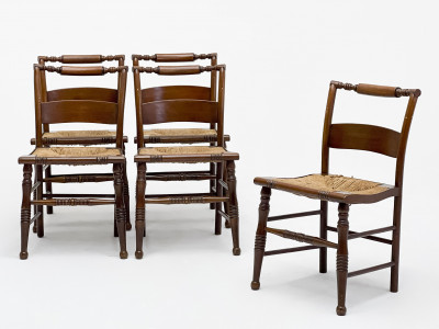Image for Lot 19th Century Rush Seat Side Chairs, Group of 5